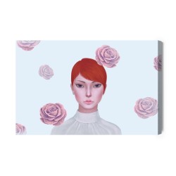 Leinwandbild Woman And Rose Flowers. Concept Idea Art Of Surreal  Mystery And Love. Conceptual 3D