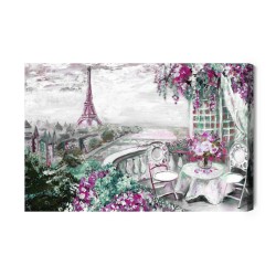 Leinwandbild Ein Café Mit Dem Eiffelturm Im Hintergrund
