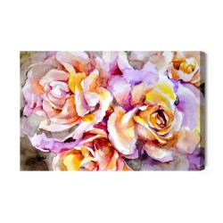 Leinwandbild Bunte Rosafarbene Blumen Gemalt Mit Aquarell