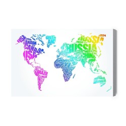 Leinwandbild Weltkarte Mit Farbiger Beschriftung