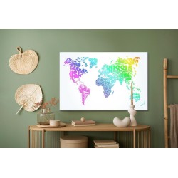Leinwandbild Weltkarte Mit Farbiger Beschriftung
