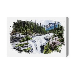 Leinwandbild Wasserfall In Den Bergen Mit Aquarellfarben Gemalt