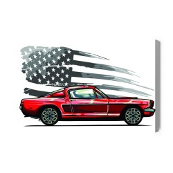Leinwandbild Sportwagen Auf Einem Grauen Retro-Usa-Flaggenhintergrund
