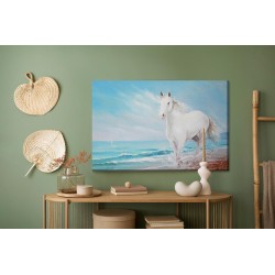 Leinwandbild Weißes Pferd An Der Küste
