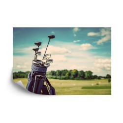 Fototapete Golftasche Auf Dem Feldhintergrund