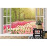 Fototapete Window With Beautiful Spring Tulips Flowers Garden In Netherlands.