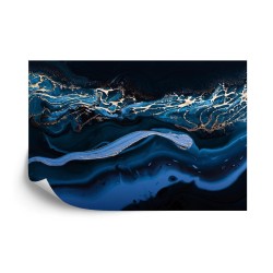 Fototapete Fluid Art. Liquid Metallic Gold In Abstract Blue Wave. Marble Effect Background Or Texture