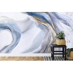 Fototapete Abstract Blue Art With Gray And Gold — Light Blue Background With Beautiful Smudges And Stains Made With Alco