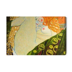 Leinwandbild Oil On Canvas. Oil Painting. Gold Leaf. Beautiful Red Hair Girl. Based On Painting Danae. G. Klimt