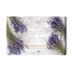 Leinwandbild Lavendelblüten Auf Dem Hintergrund Von Holzbrettern