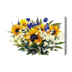 Leinwandbild Komposition Aus Kamille  Sonnenblumen Und Tulpen