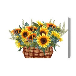 Leinwandbild Ein Korb Mit Einem Strauß Sonnenblumen