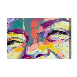 Leinwandbild Oil Portrait Painting In Multicolored Tones. Abstract Picture Of A Beautiful Girl. Conceptual Closeup Of An