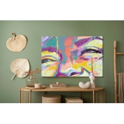 Leinwandbild Oil Portrait Painting In Multicolored Tones. Abstract Picture Of A Beautiful Girl. Conceptual Closeup Of An