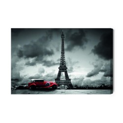 Leinwandbild Altes Auto Vor Dem Hintergrund Des Eiffelturms