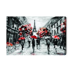 Leinwandbild Menschen Mit Roten Regenschirmen In Paris