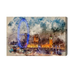 Leinwandbild Panorama Von London Mit Wasserfarben Gemalt