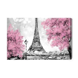 Leinwandbild Der Eiffelturm Zwischen Blühenden Bäumen