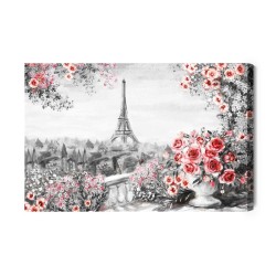 Leinwandbild Blumenbalkon Mit Blick Auf Den Eiffelturm