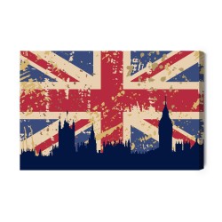 Leinwandbild Flagge Des Vereinigten Königreichs Mit Silhouette Von London