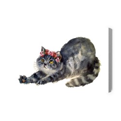 Leinwandbild Ausdehnende Katze Gemalt Mit Aquarell