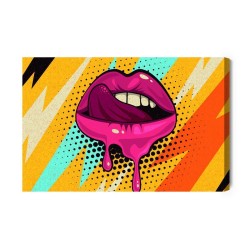 Leinwandbild Rosa Lippen Auf Farbigem Hintergrund Im Retro-Pop-Art-Stil