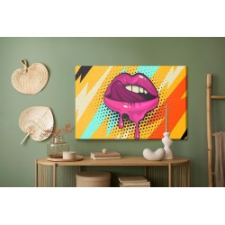 Leinwandbild Rosa Lippen Auf Farbigem Hintergrund Im Retro-Pop-Art-Stil