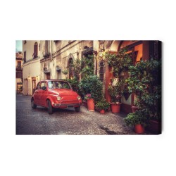 Leinwandbild Rotes Auto Im Vintage Stil