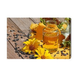 Leinwandbild Sonnenblumenöl Mit Blüten