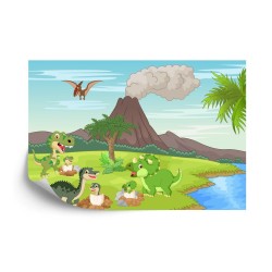 Fototapete Dinosaurier Und Vulkan