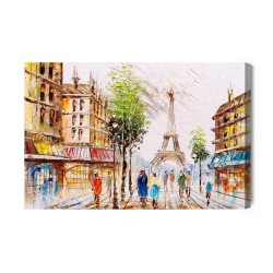 Leinwandbild Pariser Straße Mit Blick Auf Den Eiffelturm