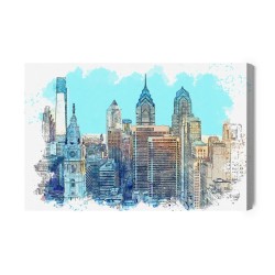 Leinwandbild Wolkenkratzer In New York City Mit Einem Aquarell-Twist