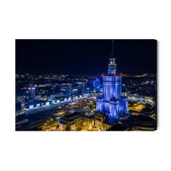 Leinwandbild Beleuchtetes Warschau Bei Nacht