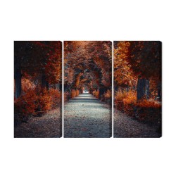 Mehrteiliges Bild Ein Weg Tief In Den Herbstlichen Wald