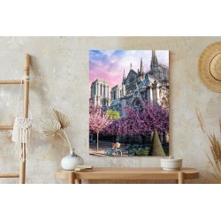 Poster Kathedrale Notre Dame De Paris Bei Sonnenaufgang Und Kirschblüten