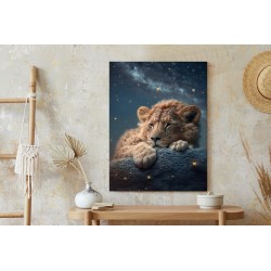 Poster Schlafender Löwe Und Nachthimmel