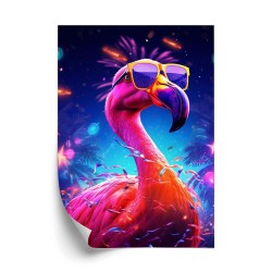 Poster Rosa Flamingo Mit Brille Auf Violettem Hintergrund