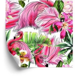 Tapete Für Wohnzimmer  Flamingos  Rosen  Blumen  Blätter
