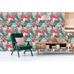 Tapete Flamingos Naturblumen Für Wohnzimmer