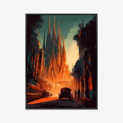 Poster Kirche Sagrada Familia Und Sonnenuntergang
