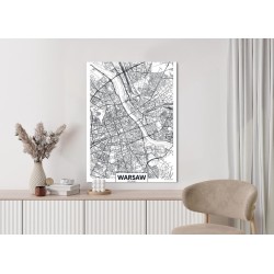 Poster Warschauer Schwarz-Weiß-Detaillierter Stadtplan
