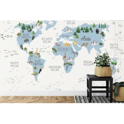 Fototapete Animals World Map For Kids Wallpaper Design