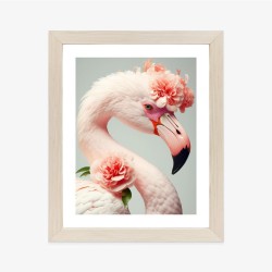 Poster Flamingo Mit Blumen Auf Dem Kopf
