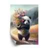 Poster Panda Hält Blumen