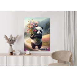 Poster Panda Hält Blumen