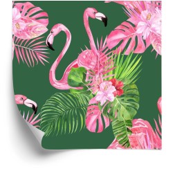 Tapete Für Das Wohnzimmer Flamingos  Vögel  Blumen  Grün