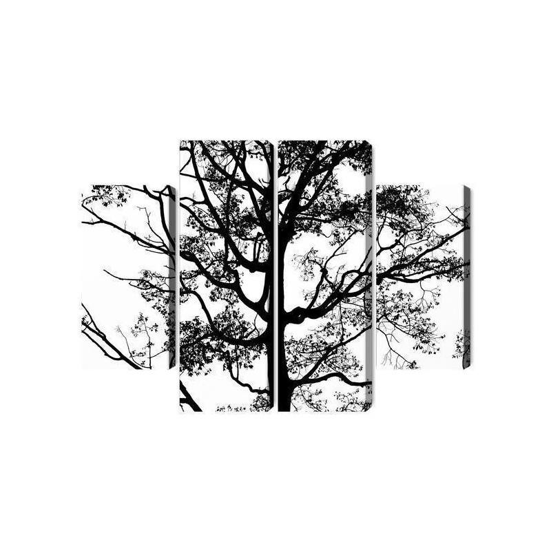 Mehrteiliges Bild Schwarzer Baum Auf Weißem Hintergrund