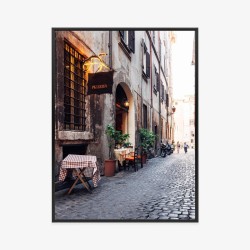 Poster Eine Stimmungsvolle Straße In Rom Mit Einem Café