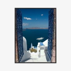 Poster Blaues Tor Von Santorini Mit Blick Auf Das Meer