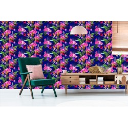 Tapete Für Wohnzimmervögel  Flamingos  Blumen  Pflanzen